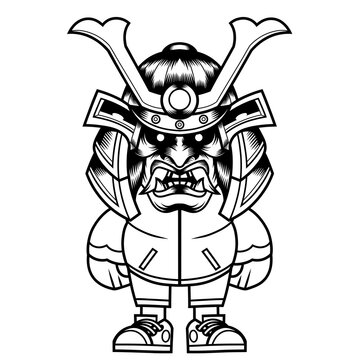 recommend clip art: Mascot character design cartoon samurai outline