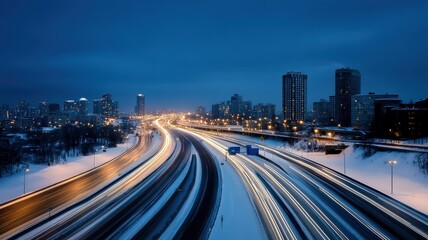 Obraz premium A Long Exposure Capturing the Ethereal Beauty of Nighttime City Lights and Star Trails