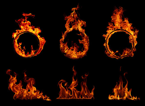 Set burning fire in black