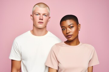 Obraz premium Two people are standing next to each other, one wearing a white shirt