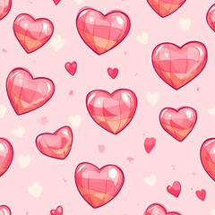 A seamless, playful design featuring pink checkered hearts on a matching background. This cartoon-style pattern is ideal for cheerful and youthful themes.
