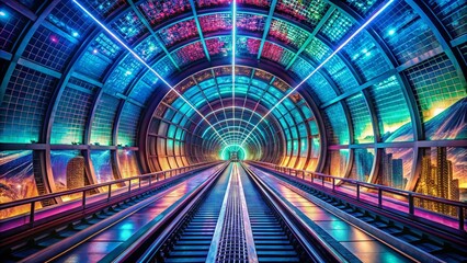 Fototapeta premium Futuristic Saudi Arabian Tech Tunnel: High-Tech Lines & Digital Map Exploration