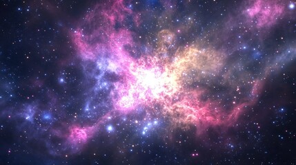 Fototapeta premium Cosmic Nebula Glowing Brightly Among Distant Stars