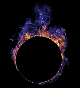 gas fire ring blazes on black background