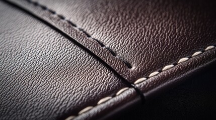 Closeup Brown Leather Texture Stitched Seam Detail