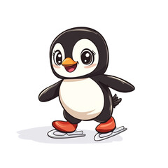 Obraz premium Adorable Penguin Ice Skating Cartoon Illustration