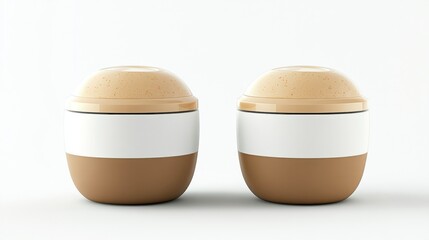Elegant Pair of Cream Jars Mockup:  Modern Design, Neutral Tones, Studio Lighting