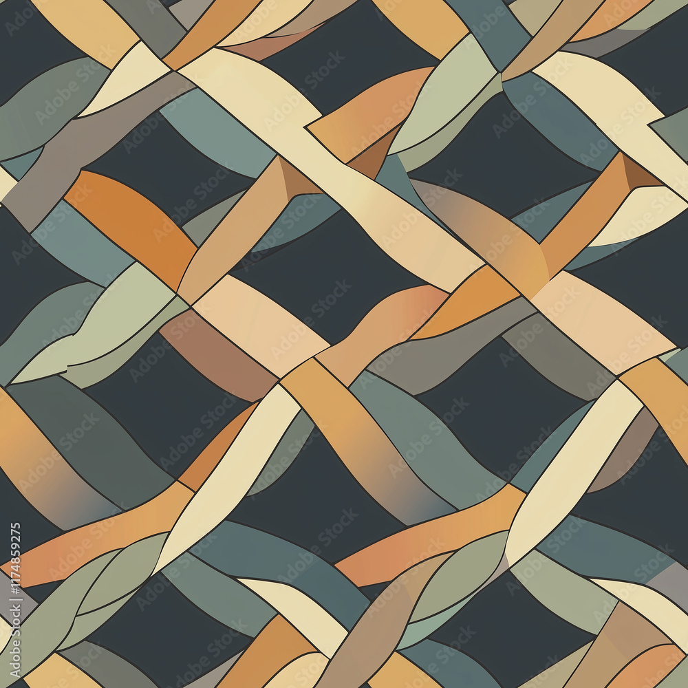 Poster abstract woven pattern featuring earthy tones and fluid lines, creating a sense of movement and text