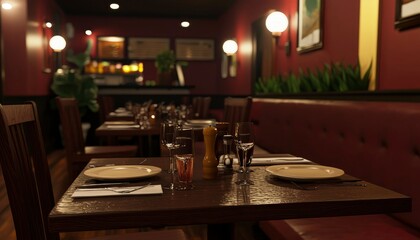 Elegant Restaurant Interior Table Setting Evening Ambiance