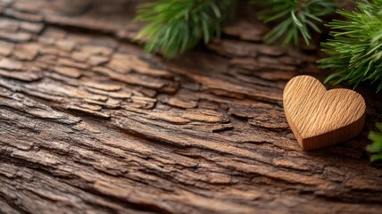 Wooden heart decoration on rustic wood surface nature inspired close-up view peaceful concept