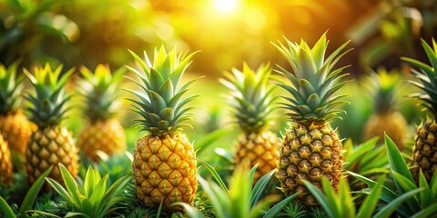 Obraz premium A miniature pineapple world: plants, tilt-shift bushes, diecast, toy pineapples, a tiny farm.