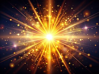Naklejka premium Golden Flare Burst Beams: Magic Shiny Neon Shimmer Stock Photo