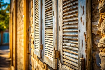 Antique White Shutters Closed, Deep Depth of Field, Architectural Detail