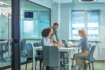 Business office with blurred people casual wear, with blurred bokeh background