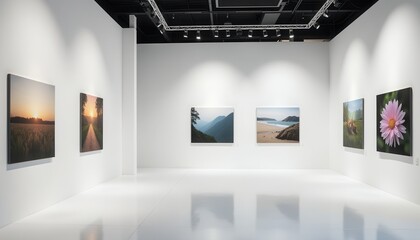 A contemporary white-walled studio room provides a versatile backdrop for various displays.