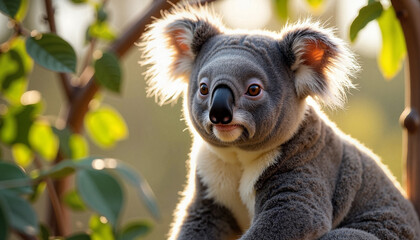 World Wildlife Day. Koala sitting peacefully among green leaves