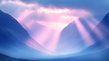 Fototapeta premium Serene Mountain Valley Bathed in Soft Pink Sunrise Light