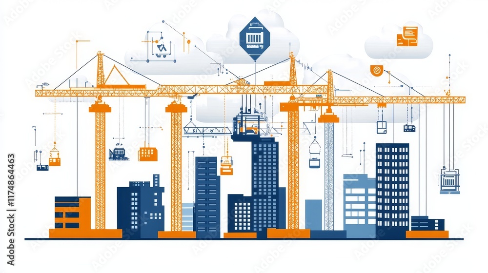 Poster construction project management cloud-based technology integrating construction processes
