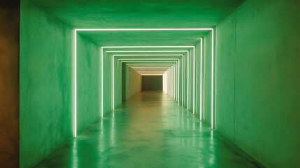Green Neon Lit Corridor Interior Architecture Design