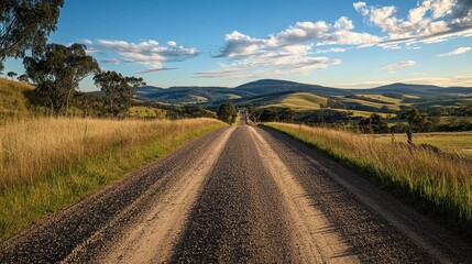 Naklejka premium A Country Road Leading Towards a Scenic Mountain Range