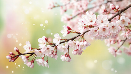 Fototapeta premium Blooming cherry tree branch in spring with bokeh effect