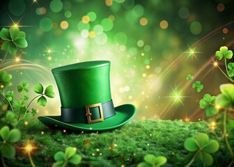 Green Leprechaun Hat on Abstract St. Patrick's Day Background - Stock Photo