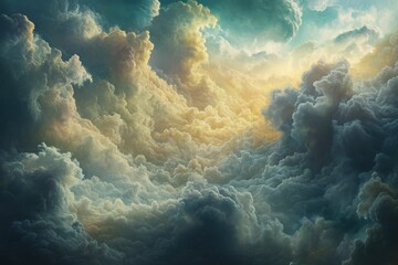 Fototapeta premium Dramatic Cloudscape Golden Hues Illuminate Dark Storm Clouds