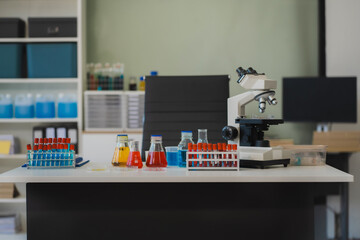 science lab test tubes, lab equipment.