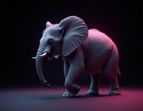 Majestic African Elephant in Neon Light: A 3D Render of Wildlife Elegance and Power, Captivating Digital Art with Vivid Pink and Blue Hues, Showcasing the Gentle Giant's Strength and Beauty