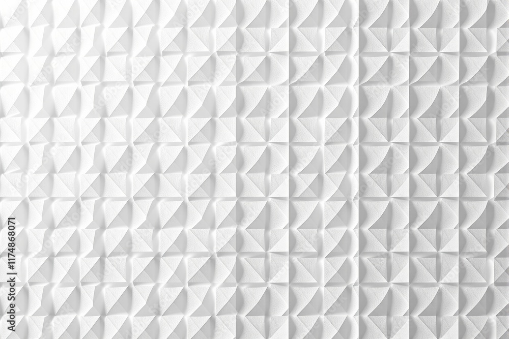 Poster abstract white geometric design with folded triangular shapes, seamless texture on a clean white bac