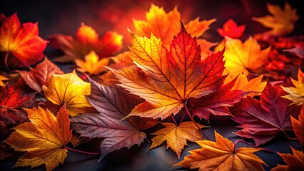 HD panoramic autumn wallpaper.  Dark and dramatic fall foliage in vibrant colors. Nature's masterpiece.