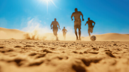 Fototapeta premium Intense Street Football Game Unfolding on the Edge of a Sandy Desert