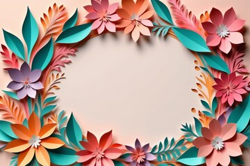 Obraz premium A decorative frame with flowers and leaves in a colorful and floral design