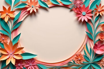 Obraz premium A decorative frame with flowers and leaves in a colorful and floral design