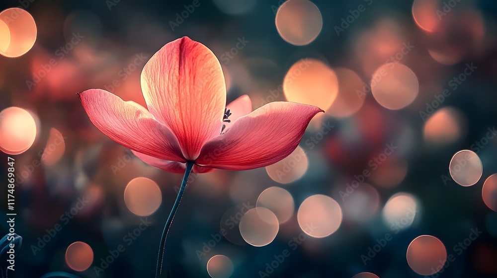 Poster vibrant floral blossom in soft focus with a glowing shimmering bokeh background and harmonious ether