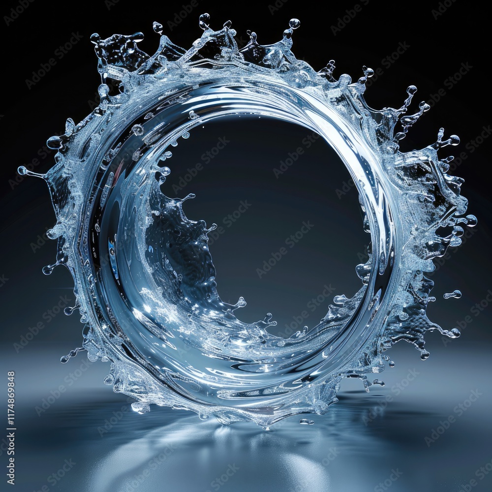 Aufkleber a semi-circular water shield made of dynamic, flowing water with splashes and ripples, forming a pro