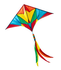 Colorful kite flying with ribbons isolated on transparent background