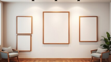Minimalist Interior with Blank Wooden Frames and Seating