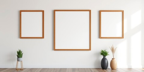 Minimalist Interior Design Mockup with Empty Frames and Plants