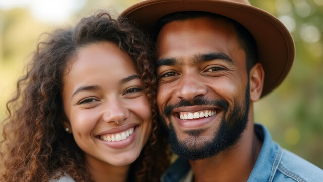 Happy young couple outdoors