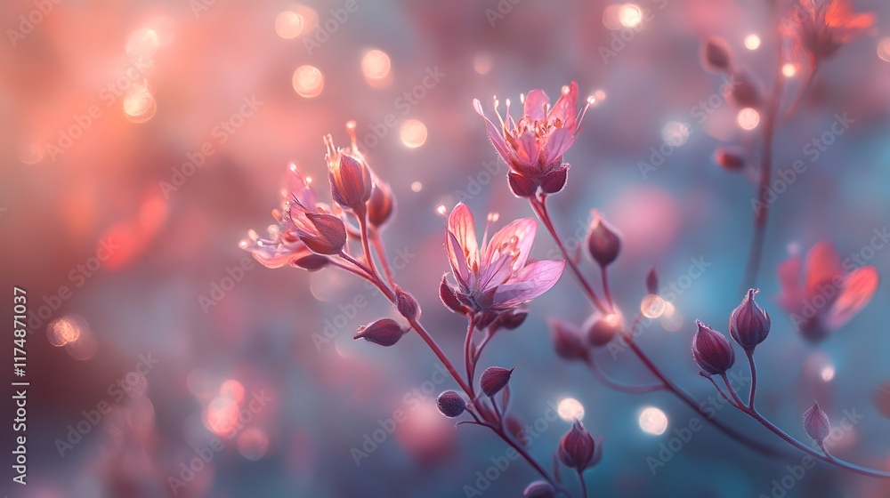 Poster radiant floral closeup with sparkling bokeh creating a vibrant ethereal and captivating backdrop del