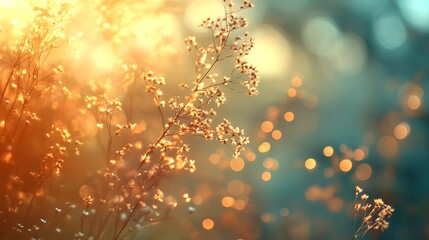 Fototapeta premium Radiant bokeh light glowing softly and blending vibrant shimmer with ethereal tonal transitions creating a serene and enchanting atmosphere