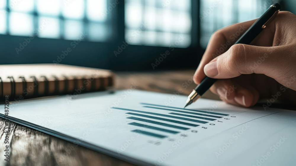 Poster organized workspace with focus board showing financial data analysis and growth