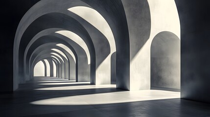Obraz premium Mesmerizing abstract architectural composition showcasing the interplay of light and shadow through a series of arched structures emphasizing the alluring geometry form and space within the design