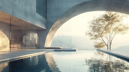 Sleek and sharp concrete and glass archway blending modern architectural design with bold contrasting elements creating a minimalist and captivating urban landscape