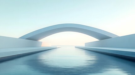 Minimalist Steel Arch Suspended Above Serene Water Surface Reflecting Elegant Tranquility and Architectural Beauty