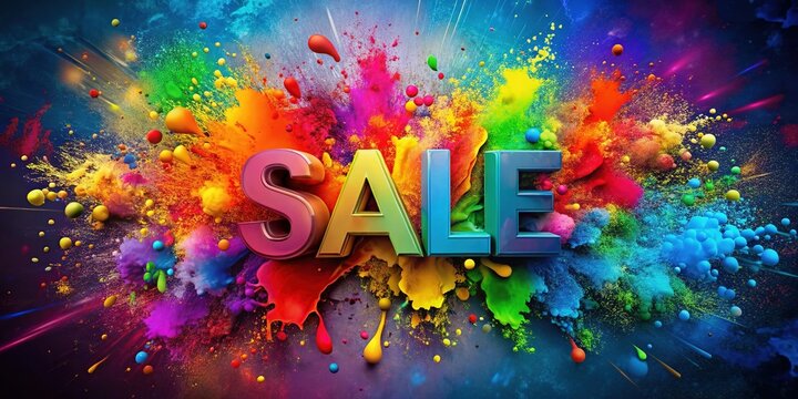 Colorful Sale Sign with Paint Splatter, vibrant discount announcement, promotional poster