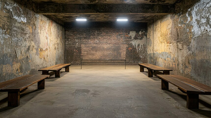 Obraz premium Underground Boxing Venue with Low Ceiling and Exposed Brick Walls