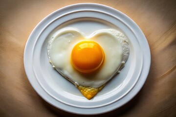 Heart Shaped Fried Egg Sunny Side Up, Delicious Breakfast Food Top View Stock Photo