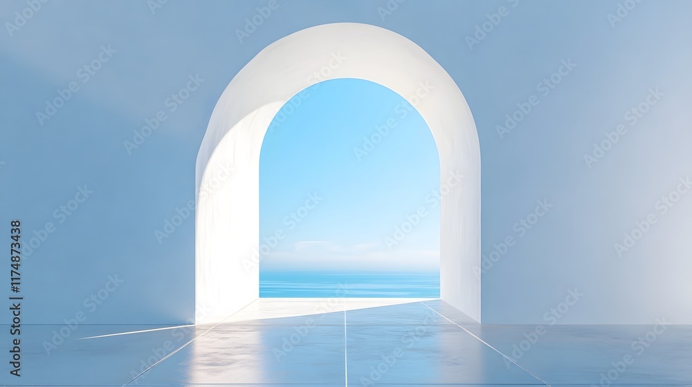 Poster stunning minimalist white archway set against a backdrop of endless cloudless blue sky the symmetric